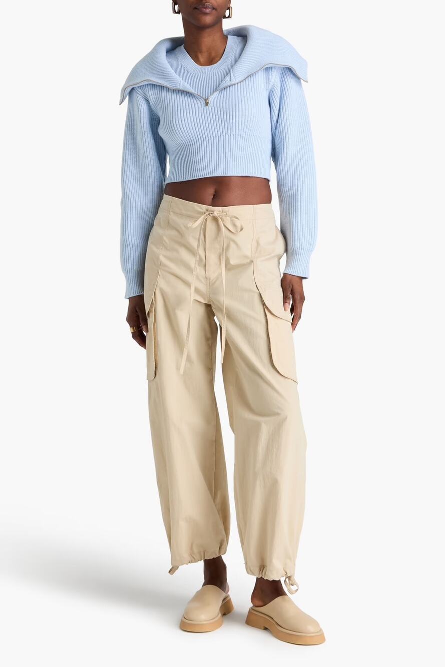 Jaquemus La Mailie Risoul Cropped Ribbed Merino Wool Half-Zip Sweater Size 40 L